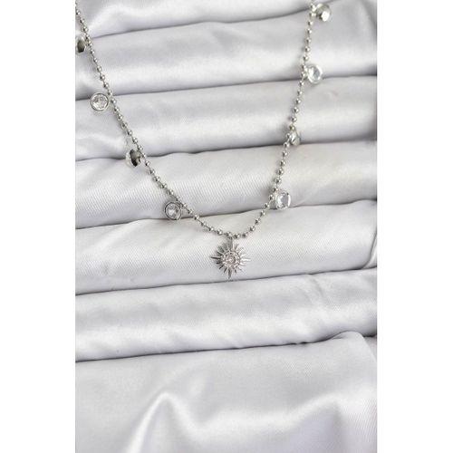 Zirkon Taşlı Kutup Yıldızı Model Pirinç Gümüş Renk Kadın Kolye