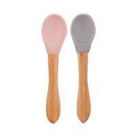OiOi Bambu Saplı Silikon Mama Kaşığı 2li Pinky Pink / Powder Grey