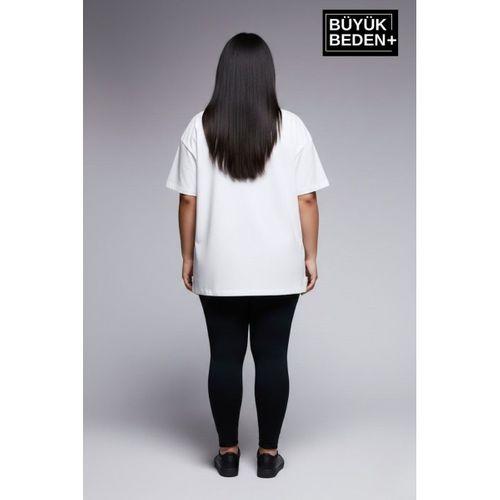 Kadın Büyük Beden El Yazılı Brooklyn Baskılı 3xl-6xl Bisiklet Yaka Tshırt SPR25BTSK510-6