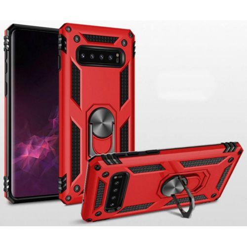 Samsung Galaxy S10 Plus Kılıf Zırhlı Standlı Mıknatıslı Tank Kapak - Kırmızı