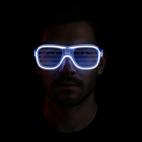 Beyaz Led Işıklı Parti Gözlüğü - Neon Glow Şerit Gözlük 3 Modlu (3748)