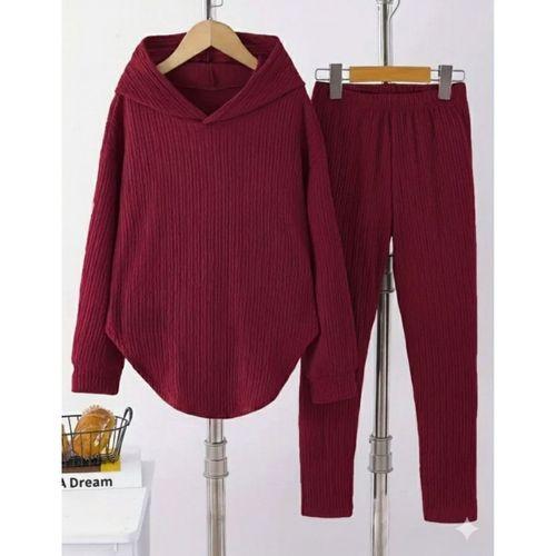 Kadın Uzun Kollu Kapşonlu Meloni Bluz Ve Pantolon Ikili Takım