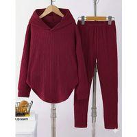 Kadın Uzun Kollu Kapşonlu Meloni Bluz Ve Pantolon Ikili Takım