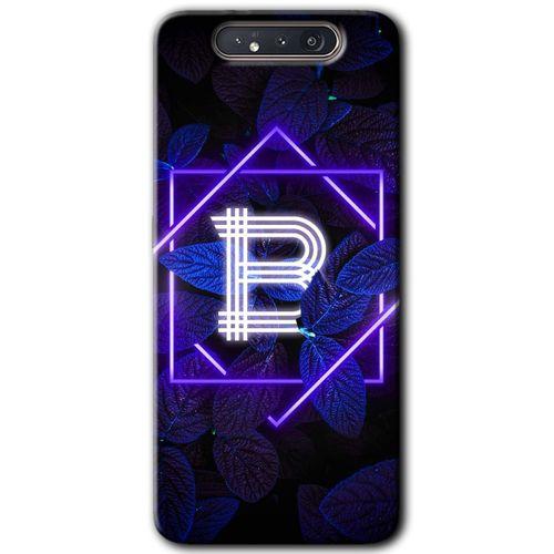 MRCİLETİSİM Samsung Galaxy A80 Kılıf Baskılı Kapak - Dark Neon Yaprak B Harfi + 5D Tam Kaplayan Cam