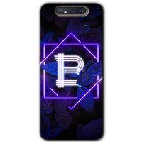 MRCİLETİSİM Samsung Galaxy A80 Kılıf Baskılı Kapak - Dark Neon Yaprak B Harfi + 5D Tam Kaplayan Cam