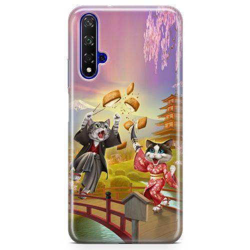 Honor View 20 Kılıf Geyşa Kediler Arka Kapak Koruma Desenli Full Koruyucu