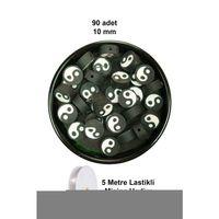 90 Adet 10 mm Polimer Kil Fimo Boncuk Takı Bileklik + 5 Metre Lastikli Misina Hediye - Yin Yang