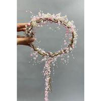 Kristalli Krem İncili ve Hasırlı Gelin Tacı