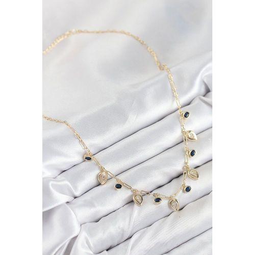 Pirinç Zirkon Taşlı Sallantılı Damla Model Gold Renk Kadın Kolye