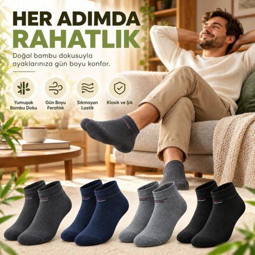Erkek Bambu Patik Çorap 8'li Set Yumuşak Dikişsiz Nefes Alan Sıkmayan Lastikli Günlük Rahat Çorap
