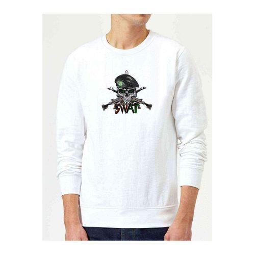 Scool Kurukafa Skereet Baskılı Beyaz Erkek Sweatshirt