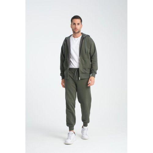 İçi Peluş Üç İplik Kumaş Oversize Fermuarlı Kapüşonlu Sweatshirt - Çam Yeşili