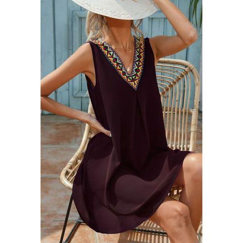 Kadın Sıfır Kol şerit Detaylı V Yaka Viskon Elbise