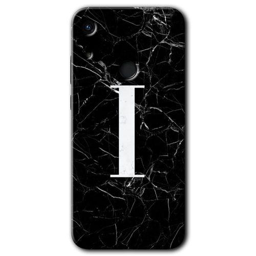Huawei Y6s 2019 Kılıf HD Desen Baskılı Arka Kapak - Siyah Mermer Desenli I Harfi