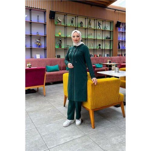 Kapşonlu Düğmeli Sade Basic Uzun Tunik ve Pantolon İkili Spor Takım - 03072.021 - Nefti