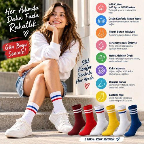 Unisex Renkli Çorap Çizgili 6'lı Set Uzun Soket Günlük Spor Kolej Stil Rahat Şık Kadın Erkek Çorabı