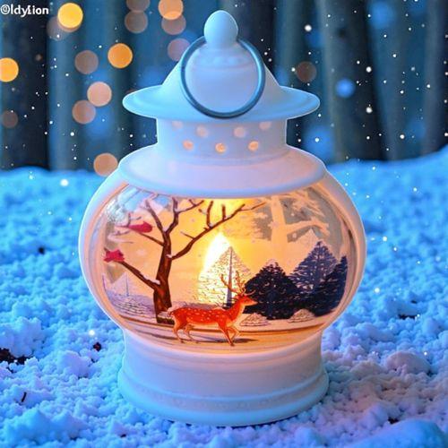 VIP KALİTE OVAL BEYAZ GEYİK YILBAŞI FENERİ GÜN IŞIĞI LED IŞIKLI FENER YILBAŞI HEDİYELERİ 14X8X4 CM