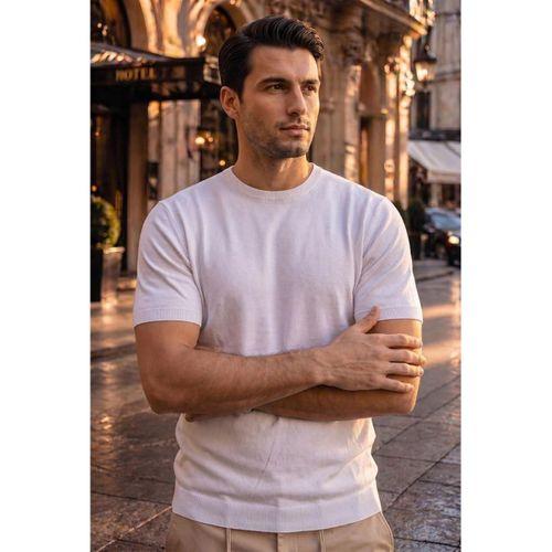 Kwon Bisiklet Yaka Basic Kısa Kollu İnce Triko Erkek T-Shirt - Ekru