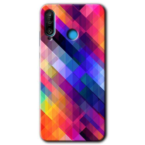 MRCİLETİSİM Huawei P30 Lite Kılıf Baskılı Kapak - Multi Oblique + 5D Tam Kaplayan Cam