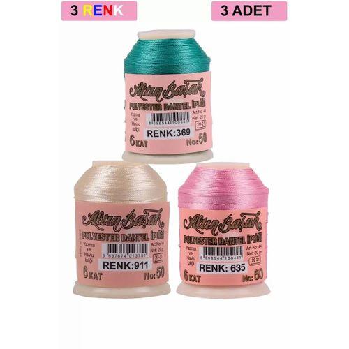 3 Adet Altınbaşak Oya ve Dantel İpi 20 gr - Royaleks - No: 911 - 635 - 369