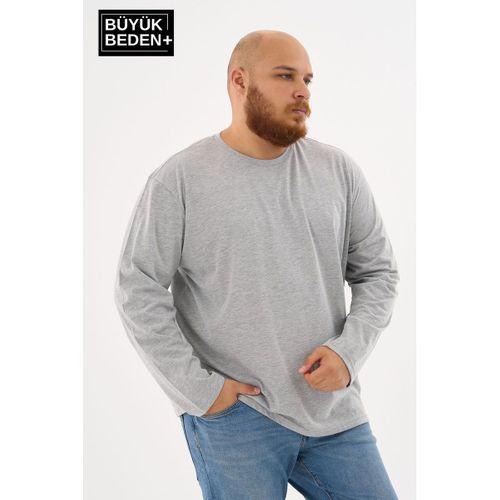 Erkek Büyük Beden Uzun Kollu 2 İplik Bisiklet Yaka Tişört