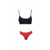 Pedli İp Askılı Yarım Atlet Büstiyer Külot Takım Siyah Kırmızı
