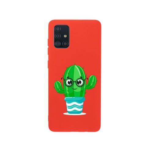 Samsung A51 Gözlüklü Kaktüs Premium Silikonlu Kırmızı Telefon Kılıfı