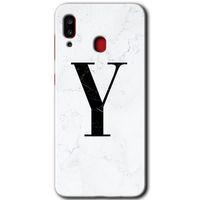Potkal Hediye Fabrikası Samsung Galaxy A20 Kılıf HD Desen Baskılı Arka Kapak - Beyaz Mermer Desenli Y Harfi