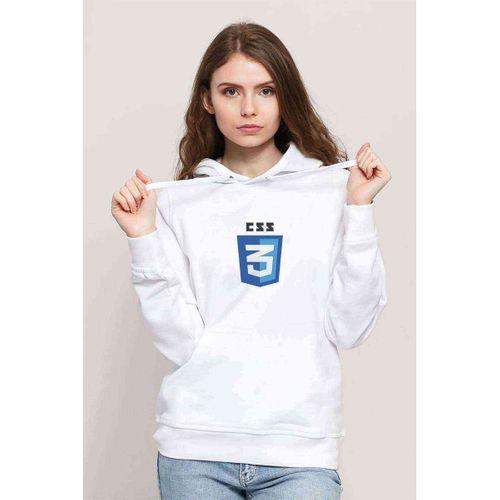 Css Baskılı Beyaz Kadın Kapşonlu Sweatshirt