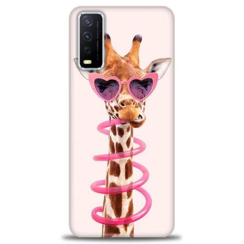 Vivo Y20 Kılıf HD Baskılı Kılıf - Pipetli Zürafa + Tam Ekran Koruyucu