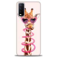 Vivo Y20 Kılıf HD Baskılı Kılıf - Pipetli Zürafa + Tam Ekran Koruyucu