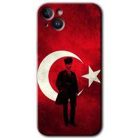 Potkal Hediye Fabrikası iPhone 14 HD Baskılı Kılıf + 9D Tam Ekran Koruyucu - Atatürk Bayrak