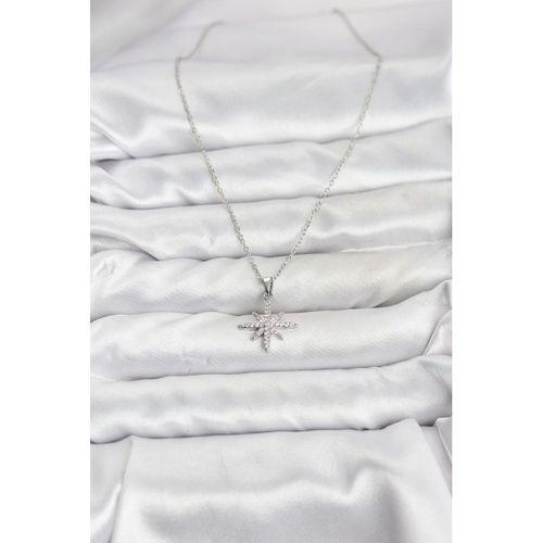 316L Çelik Zincir Gümüş Renk Kutup Yıldızı Model Zirkon Taşlı Kadın Kolye