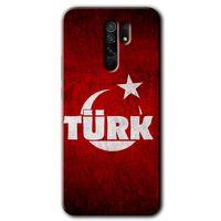 MRCİLETİSİM Xiaomi Redmi 9 Kılıf HD Desen Baskılı Arka Kapak+Temperli Cam - Ayyıldız Türk