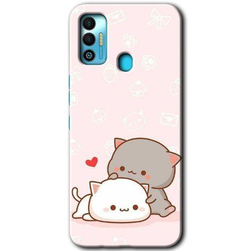 Potkal Hediye Fabrikası Tecno Spark 7T Kılıf HD Desen Baskılı Arka Kapak - Kedi Aşkı