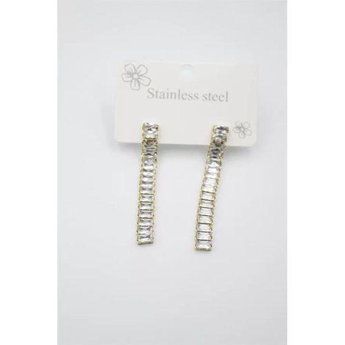 Büyük Baget Taşlı Çelik  Küpe - Altın