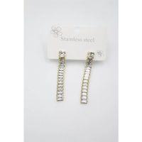 Büyük Baget Taşlı Çelik  Küpe - Altın