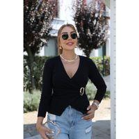 Kadın Uzun Kollu Kruvaze Yakalı Toka Detaylı Viskon Bluz