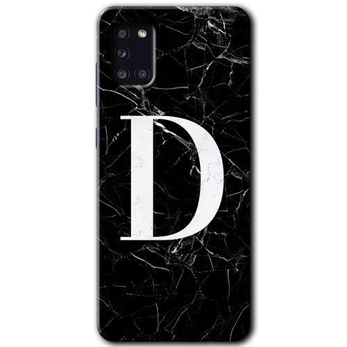 Potkal Hediye Fabrikası Samsung Galaxy A31 Kılıf HD Desen Baskılı Arka Kapak - Siyah Mermer Desenli D Harfi