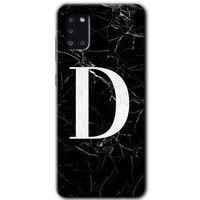 Potkal Hediye Fabrikası Samsung Galaxy A31 Kılıf HD Desen Baskılı Arka Kapak - Siyah Mermer Desenli D Harfi