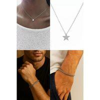 2'Lİ Set - Yıldız Motifli Şık Kadın Kolye, Lufigo Angelus Model 3Mm Bileklik SNJ-SET1009