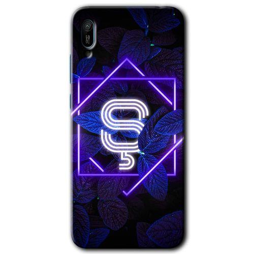 Huawei Y6 2019 Kılıf Baskılı Kapak - Dark Neon Yaprak Ş Harfi + 5D Tam Kaplayan Cam