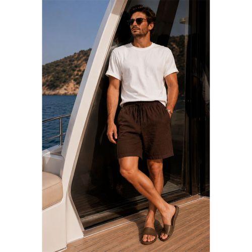 Mann Relax Fit %100 Pamuk Meridian Kumaş Basic Erkek Şort - Kahve