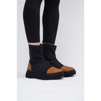 Afron Siyah Renkli Taba Deri Detaylı Taşlı Kışlık Kadın Bot