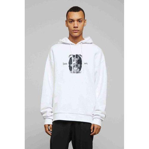 Anime Death Note Baskılı Beyaz Erkek Kapşonlu Sweatshirt