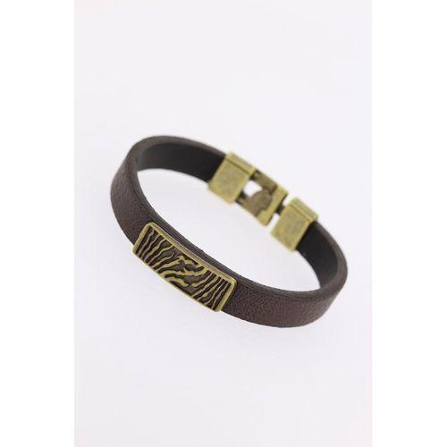 Eskitme Metal Zebra Aksesuarlı Kahverengi Deri Erkek Bileklik