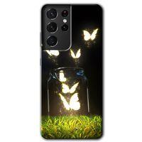 Galaxy S21 Ultra Kılıf HD Desen Baskılı Arka Kapak - Işıklı Kelebekler + Kırılmaz Cam