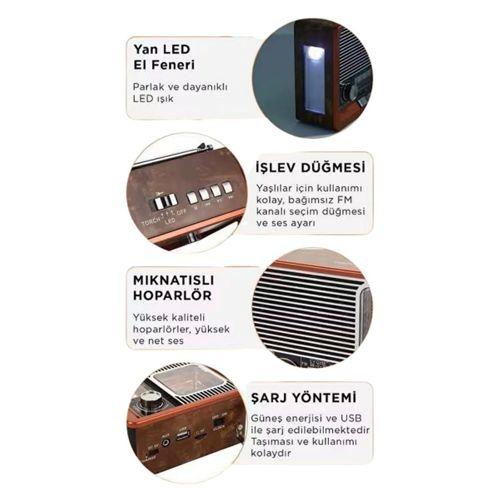 Vintage Nostaljik Radyo Aux Usb Sd Kart Girişli Şarjlı Bluetooth Bağlantılı