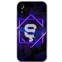 MRCİLETİSİM iPhone XR Kılıf HD Desen Baskılı Arka Kapak + Temperli Cam - Dark Neon Yaprak Ş Harfi