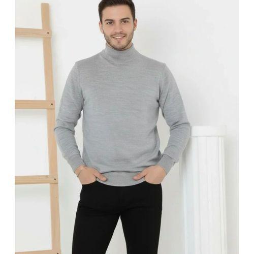 Erkek Yarım Boğaz Triko Kazak Yumuşak Dokulu Pamuklu Ince Dokuma, Uzun Kollu Rahat Regular Kalıp - Gri